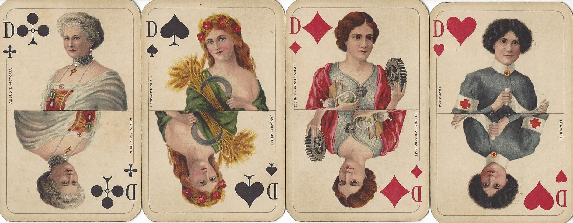 Queen face cards from the Yenidze Skat deck