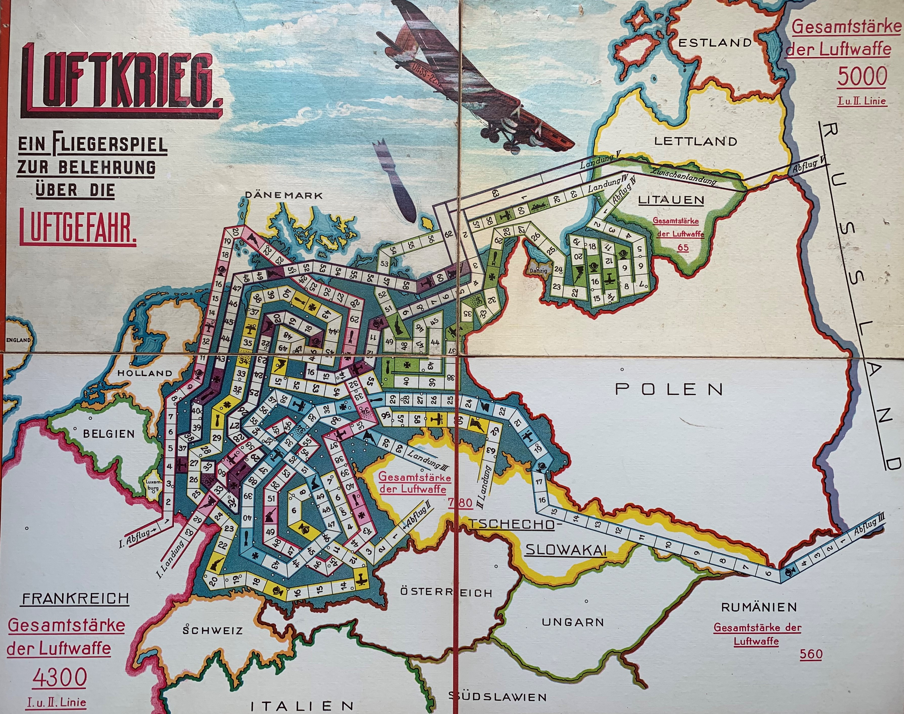 Game board for Luftkrieg showing neighboring air forces