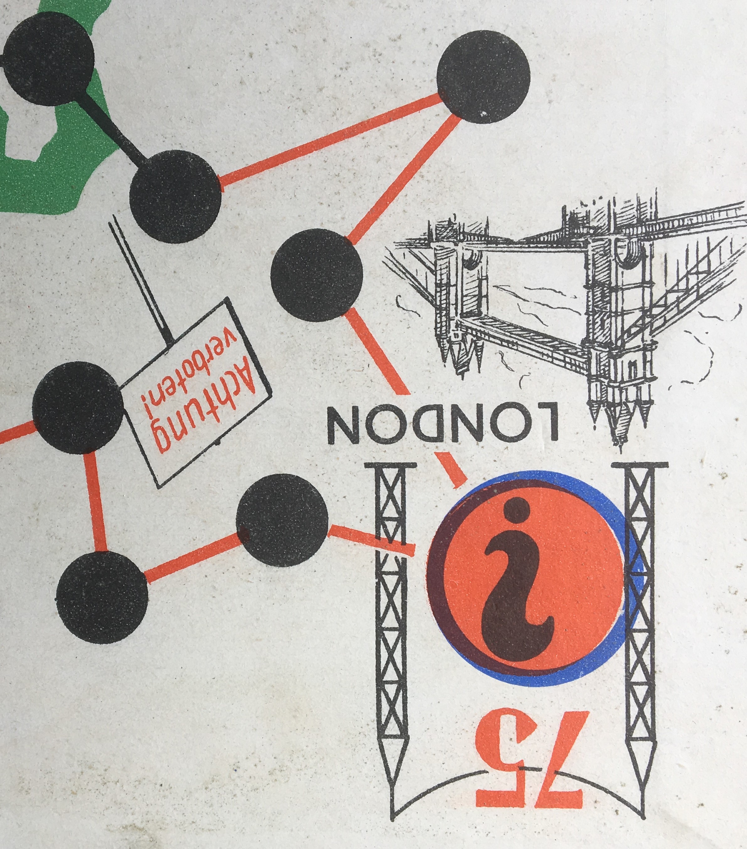 Detail from Radio-Sende-Spiel board showing the London transmitter