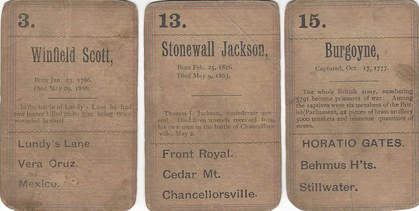 Three general cards from War: American Generals and their Battles