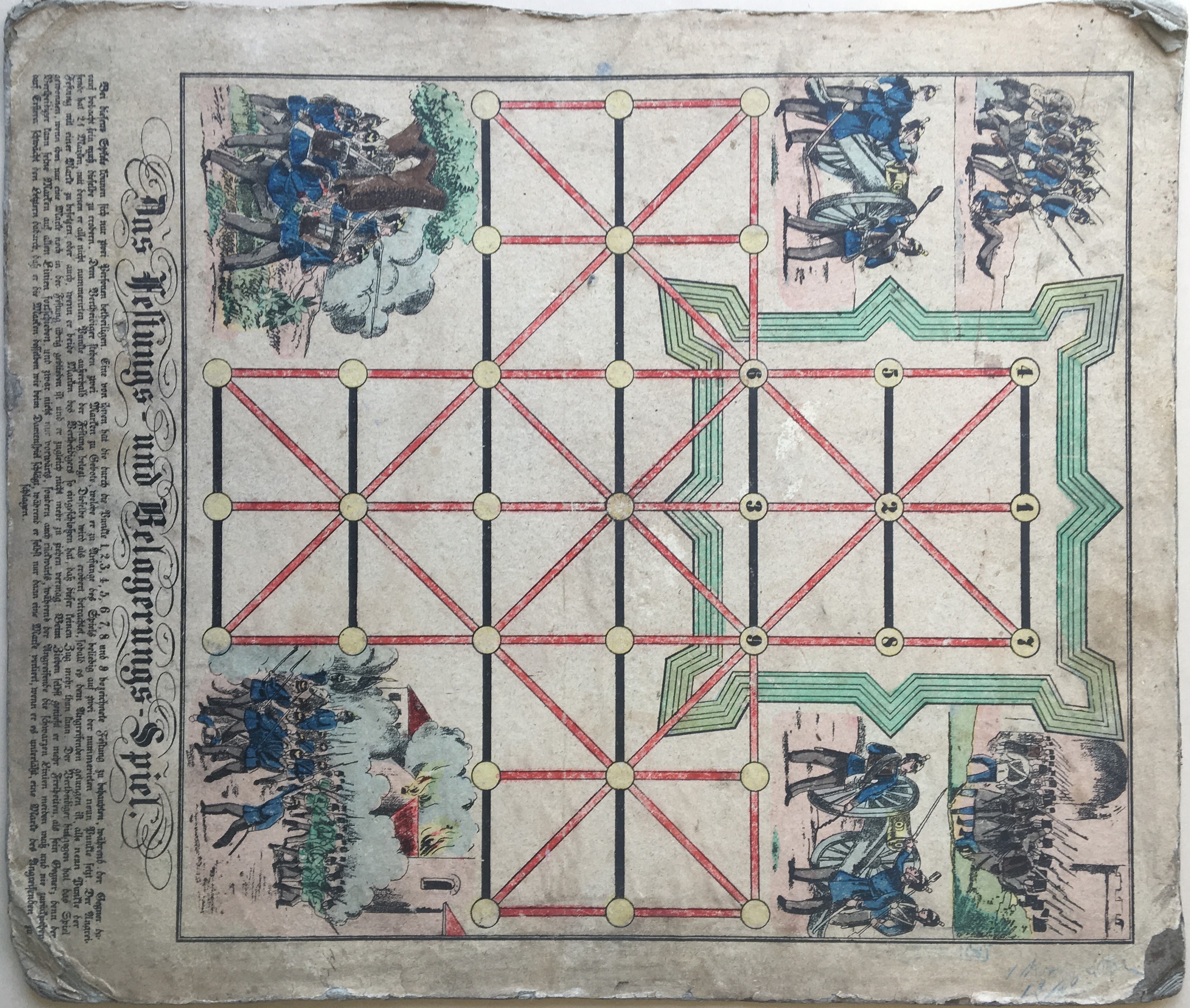 Reverse side of Kriegs-Spiel showing Belagerungsspiel