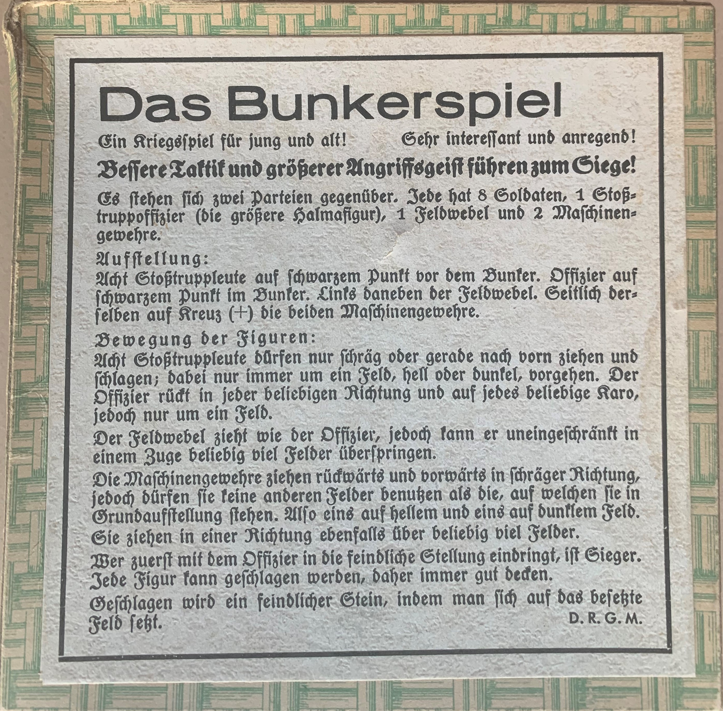 Box cover and rules for Das Bunkerspiel
