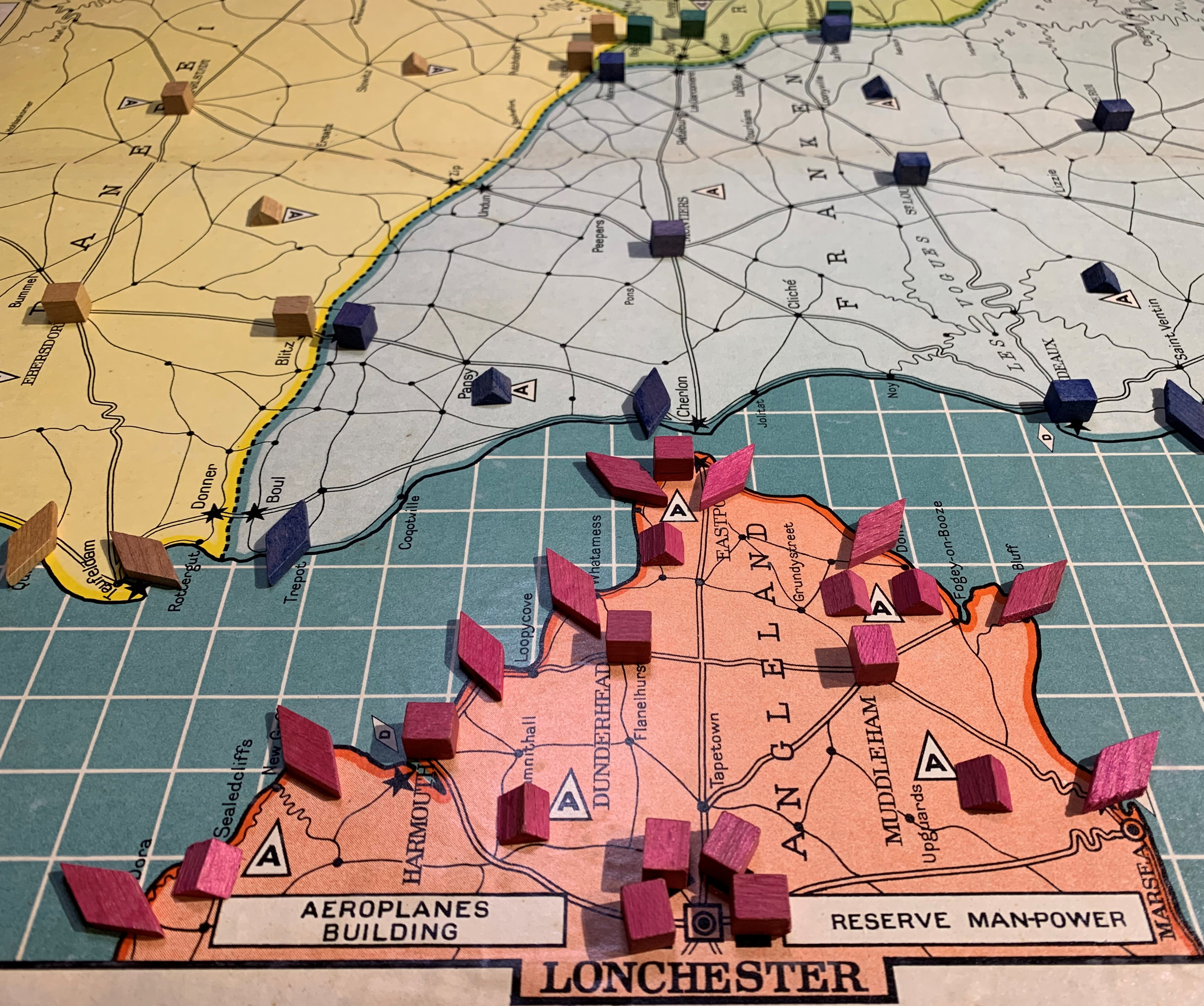 Angleland view of advanced game setup for Dennis Wheatley's Invasion