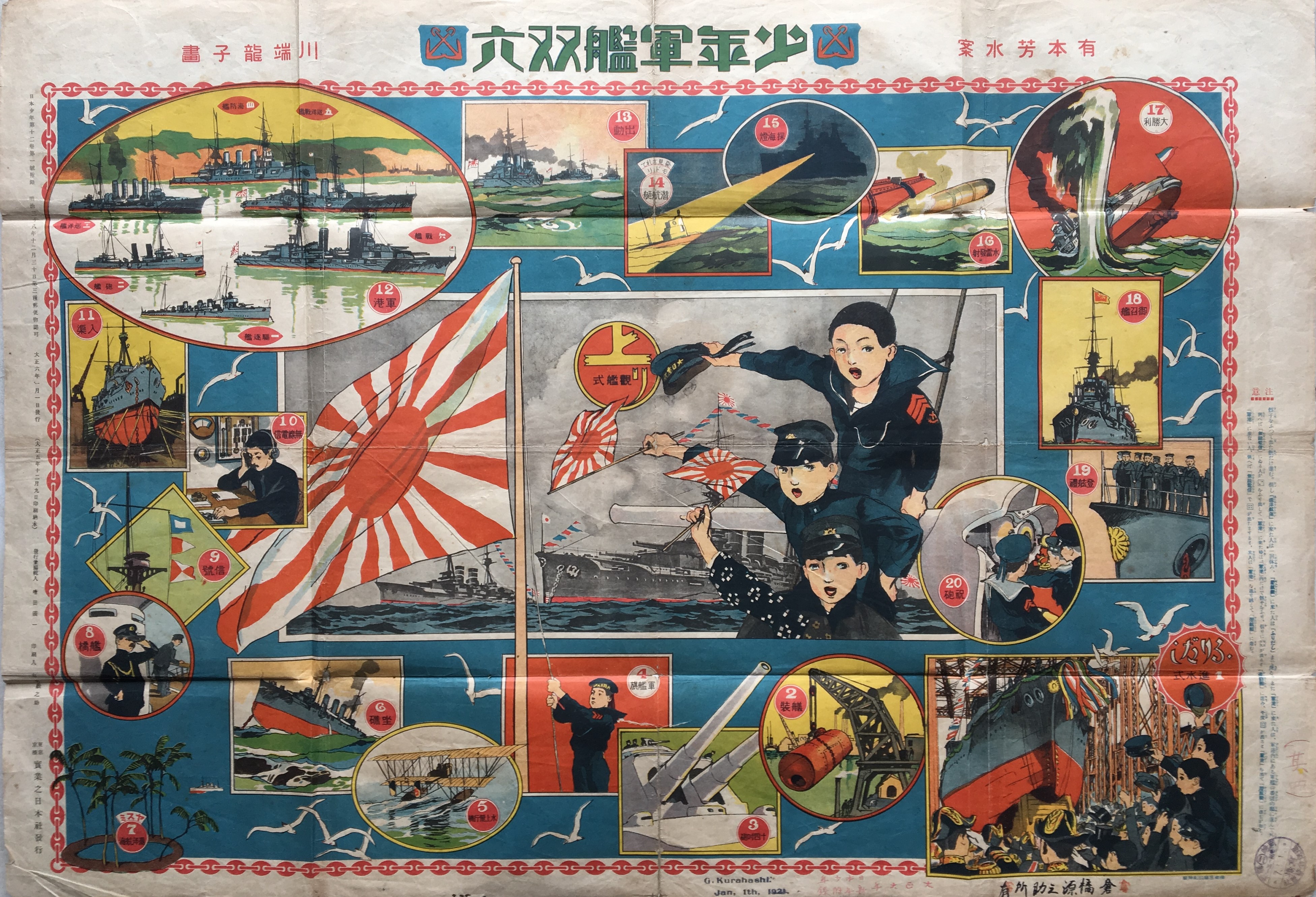 Complete game board for Boys’ Warship showing naval activities