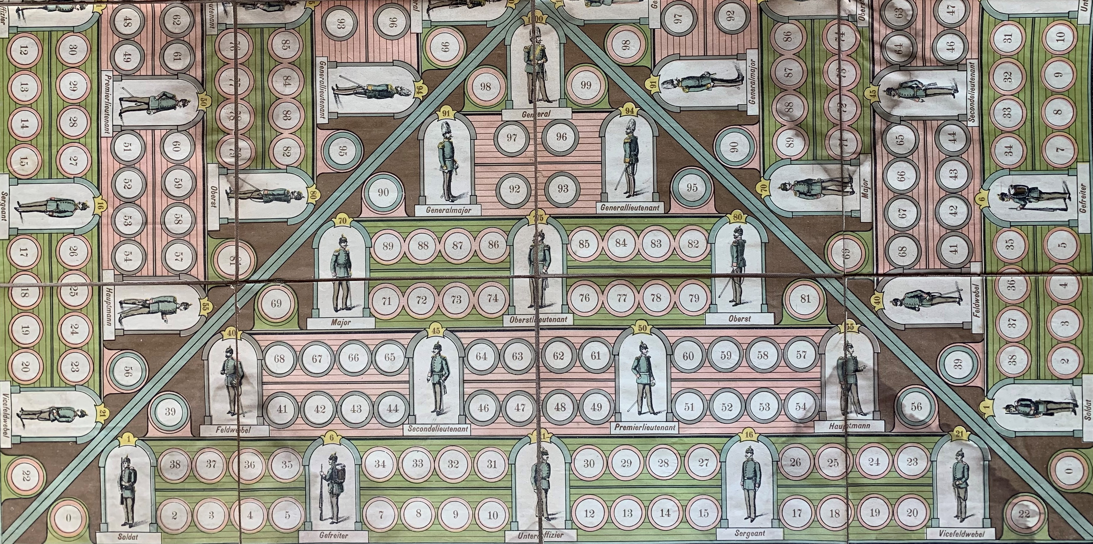 19th-century German game board with four triangular career tracks leading to General