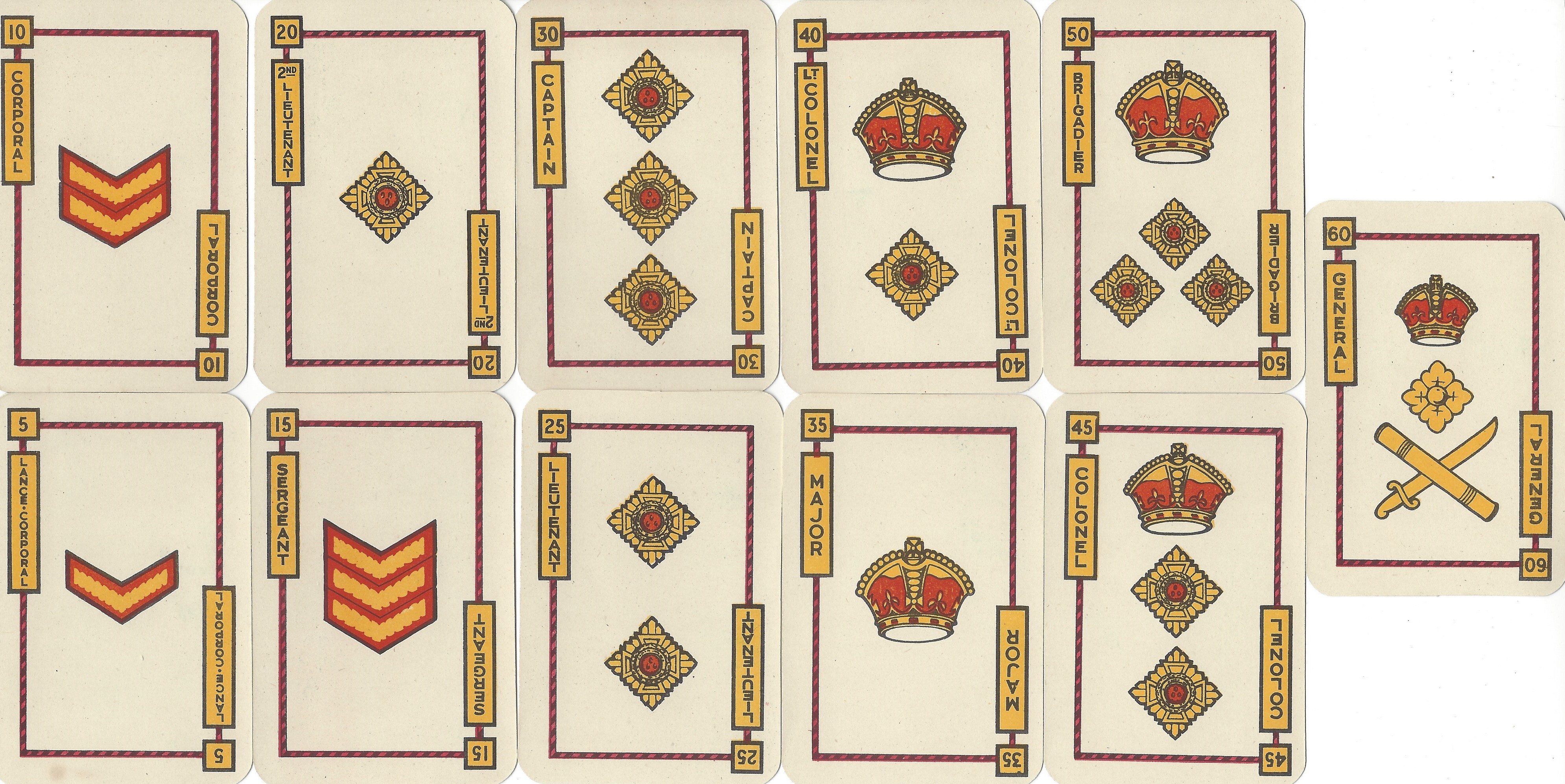 Rank cards from the Militaire card game