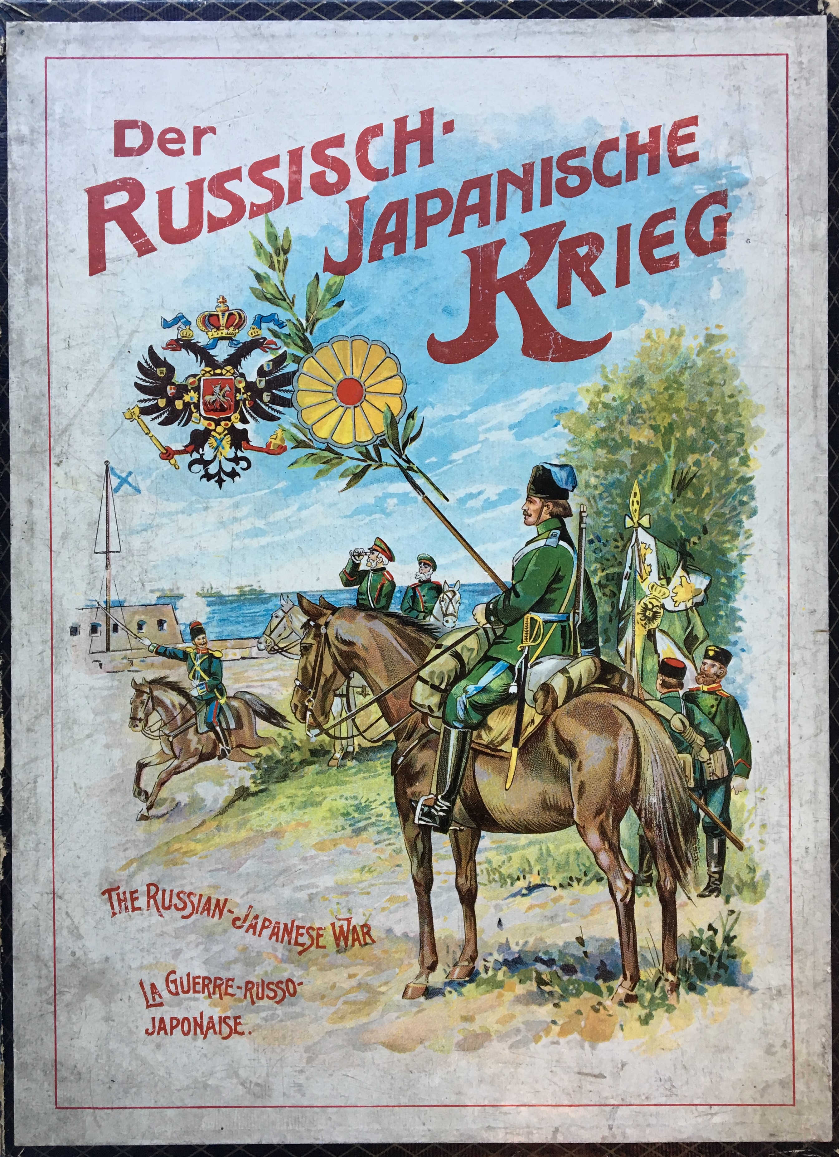 Box cover for Russische-Japanische Kriegsspiel in German, English and French