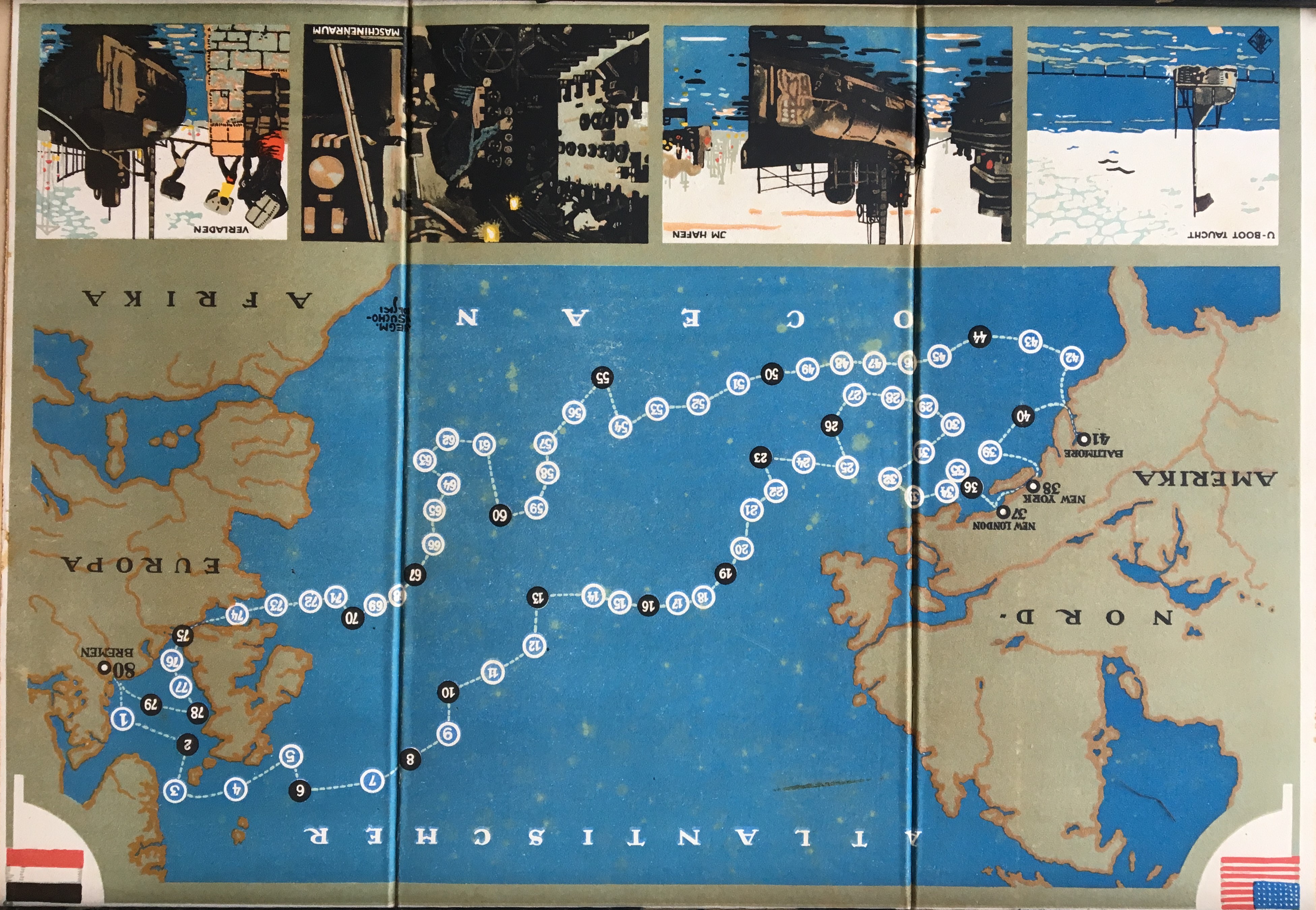 Game board showing the Deutschland’s route from Germany to Baltimore and New London