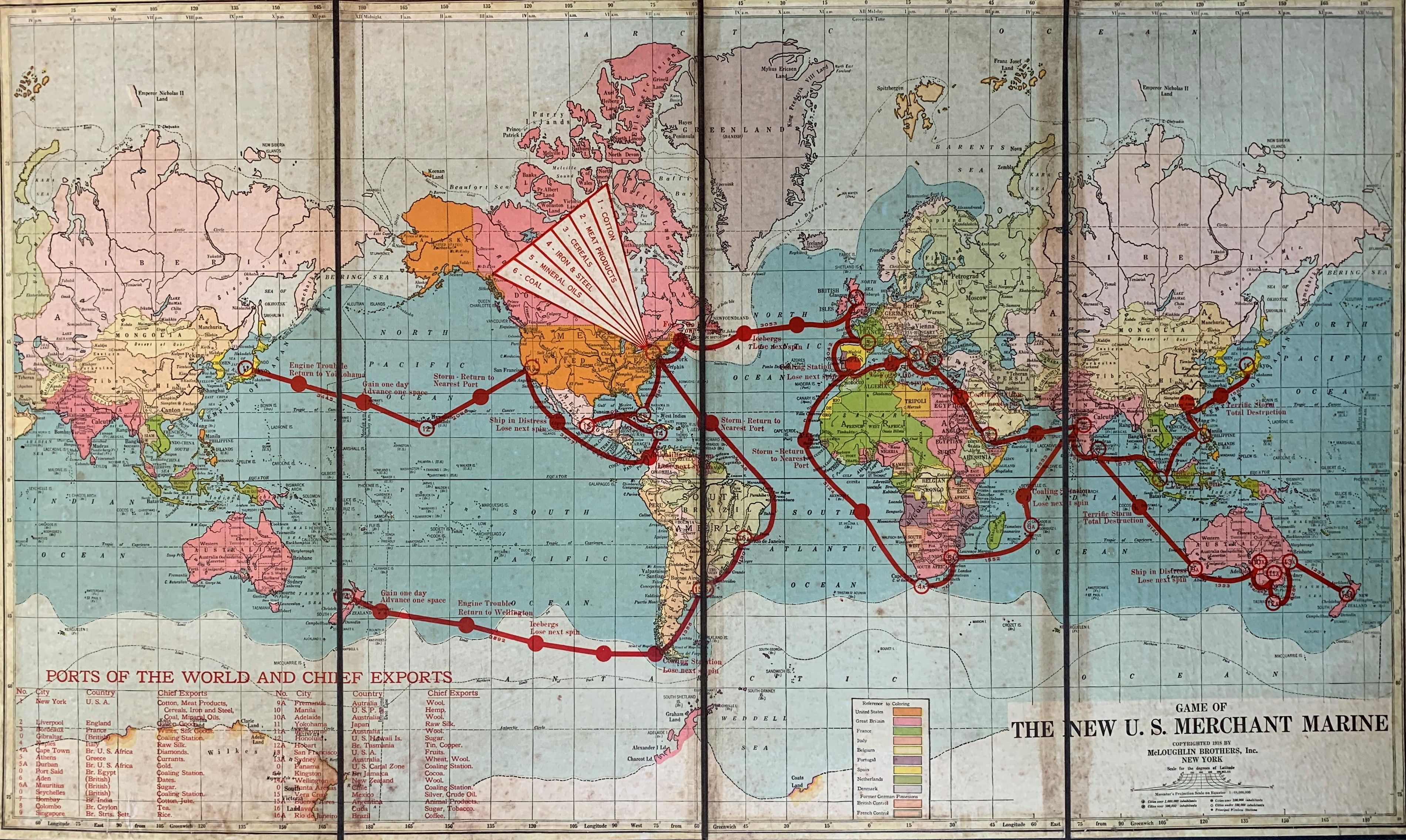 Mercator projection game board showing the political world of 1918