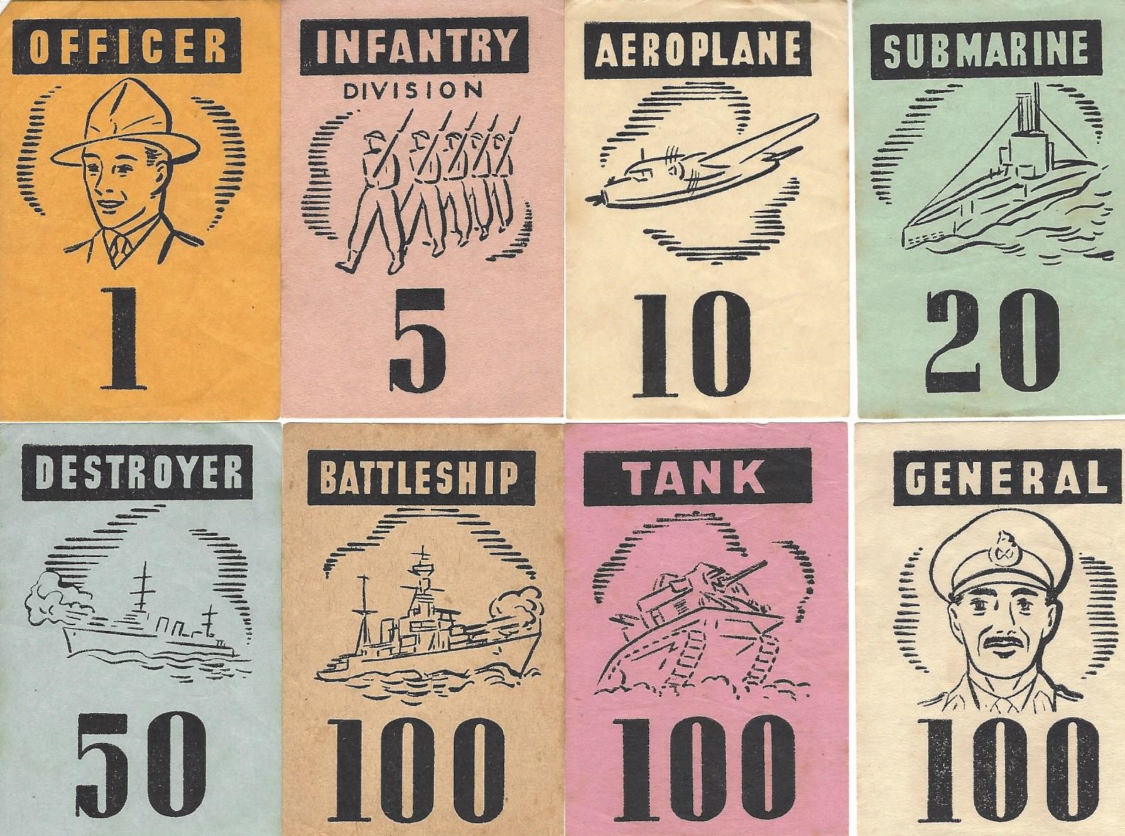 Supremacy military asset tokens including infantry, tanks and battleships
