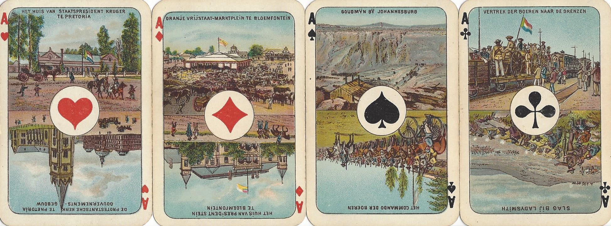 Ace cards from the Boer deck showing places and war scenes