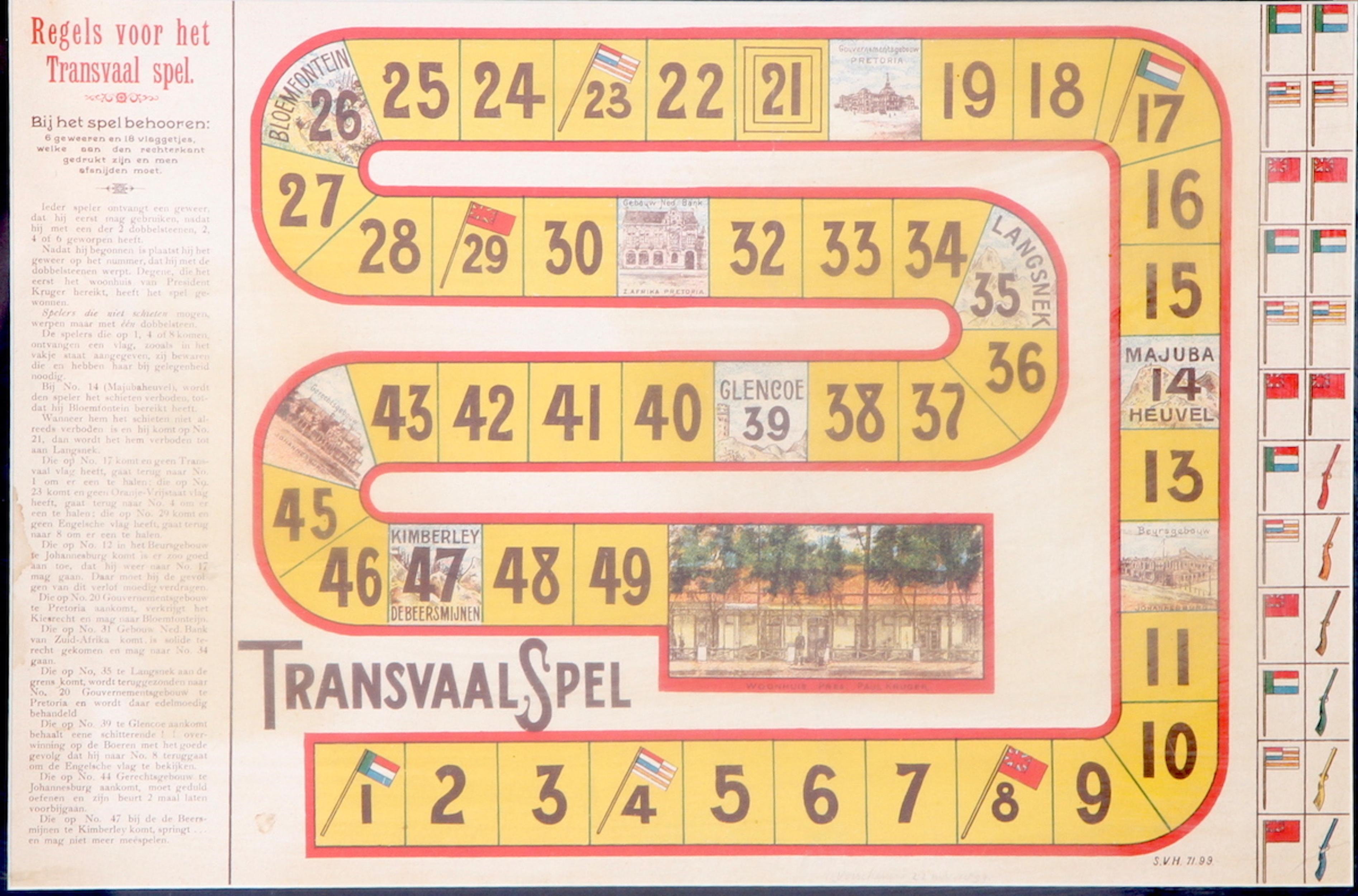 Board for Transvaal Spel showing the history of the First Boer War