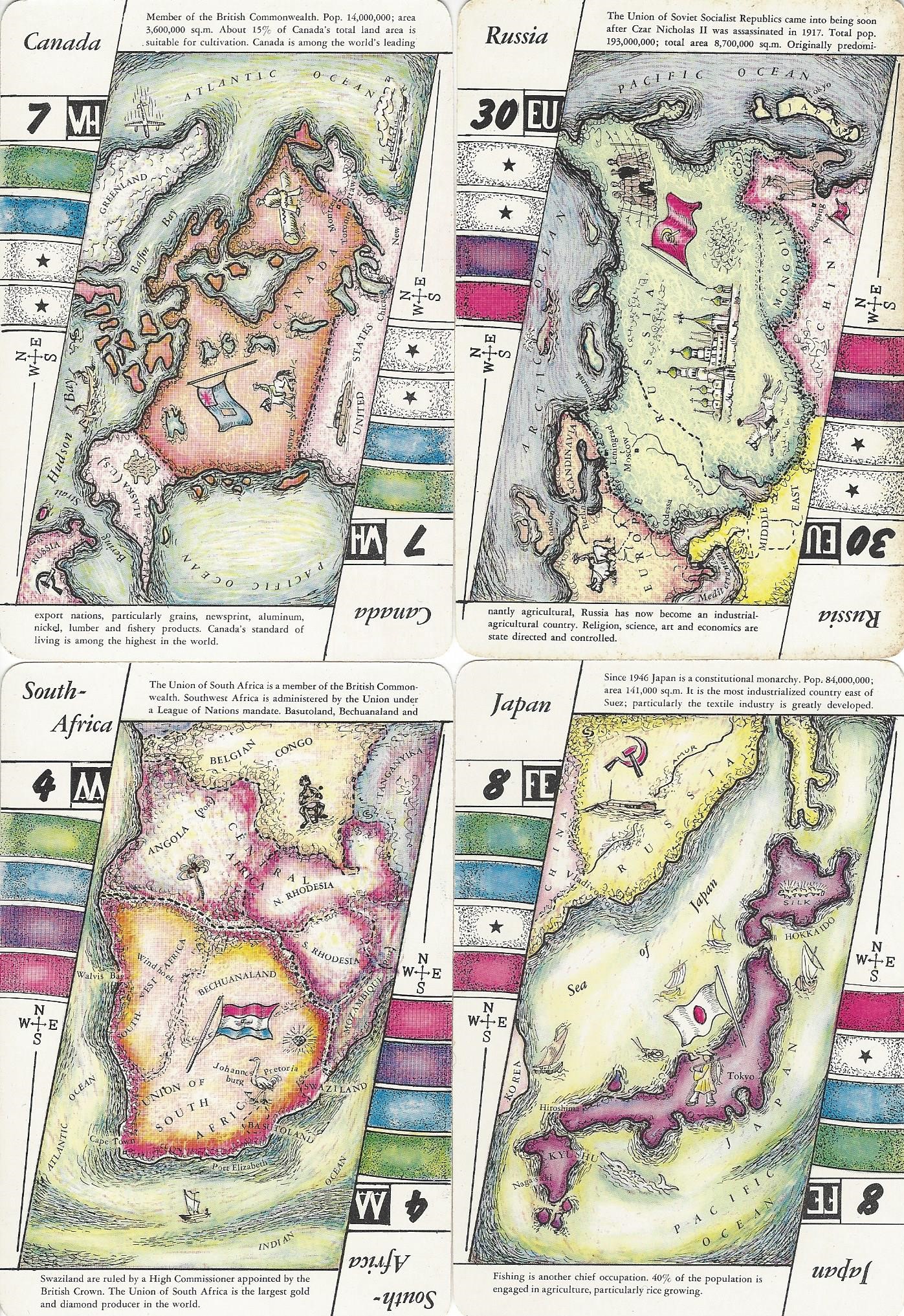 Illustrated cards from the PAX game showing countries of the world