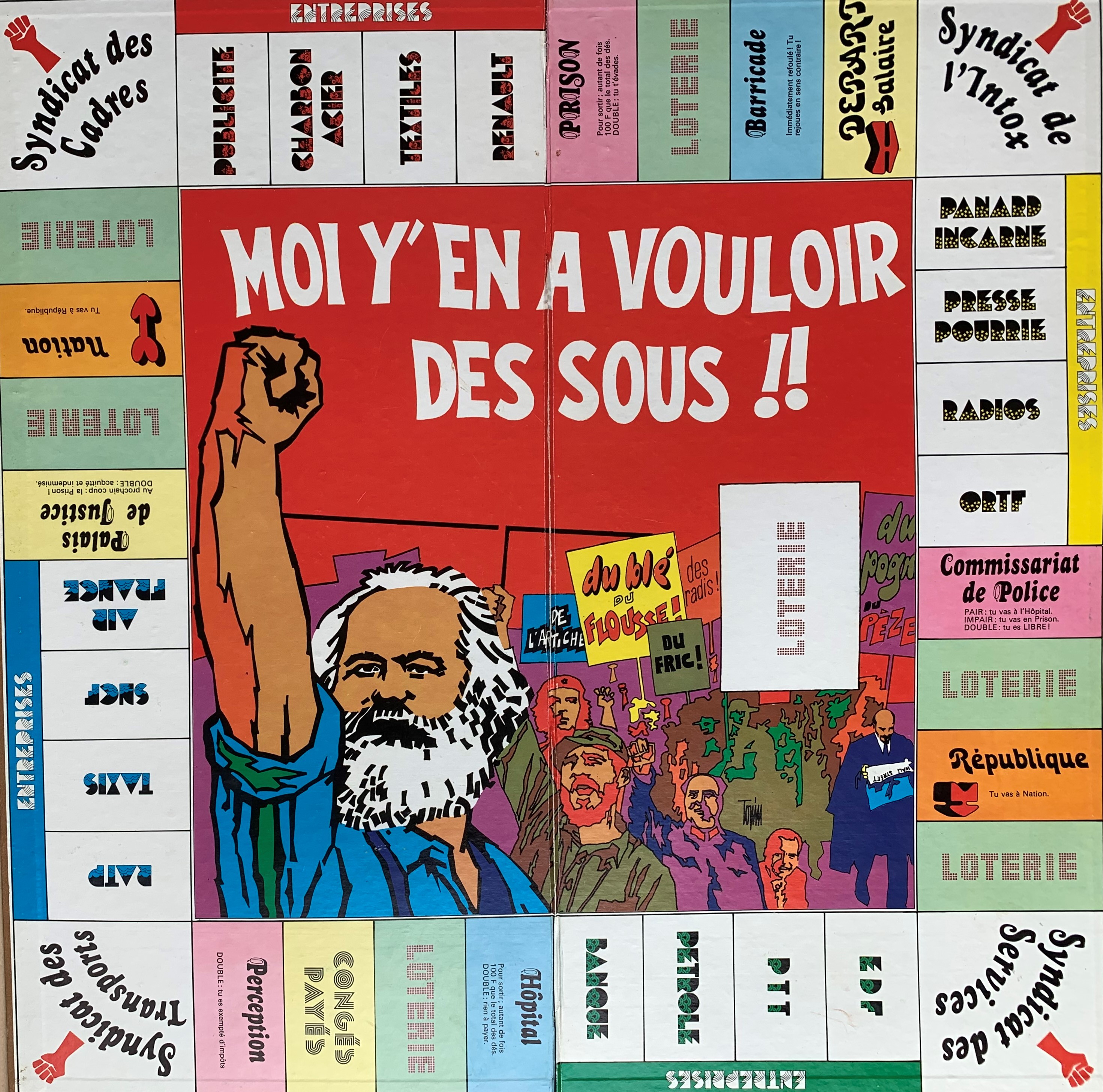 Game board for Moi y’en a vouloir des sous with revolutionary caricatures