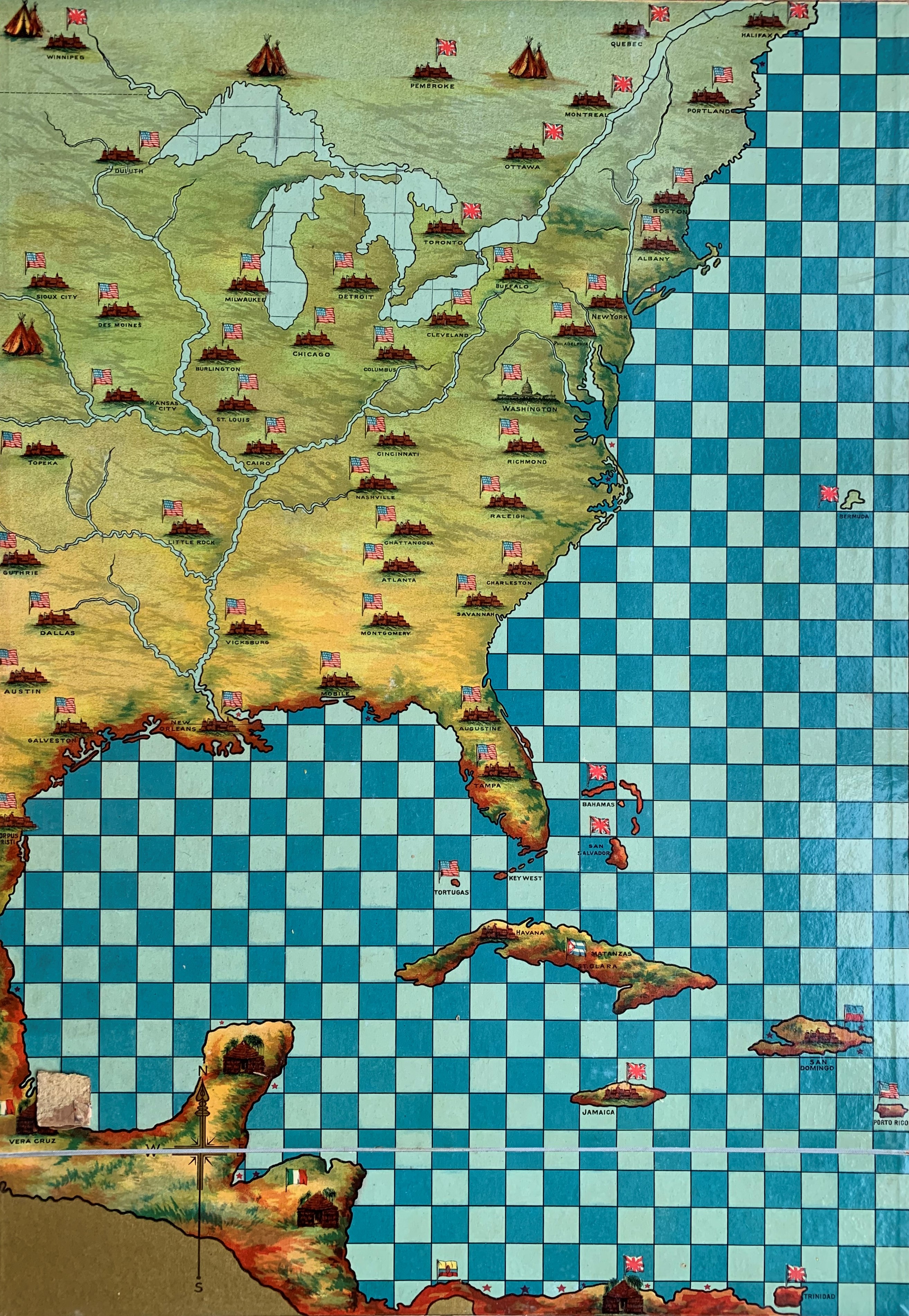 Checkerboard board for War at Sea with metal ship miniatures