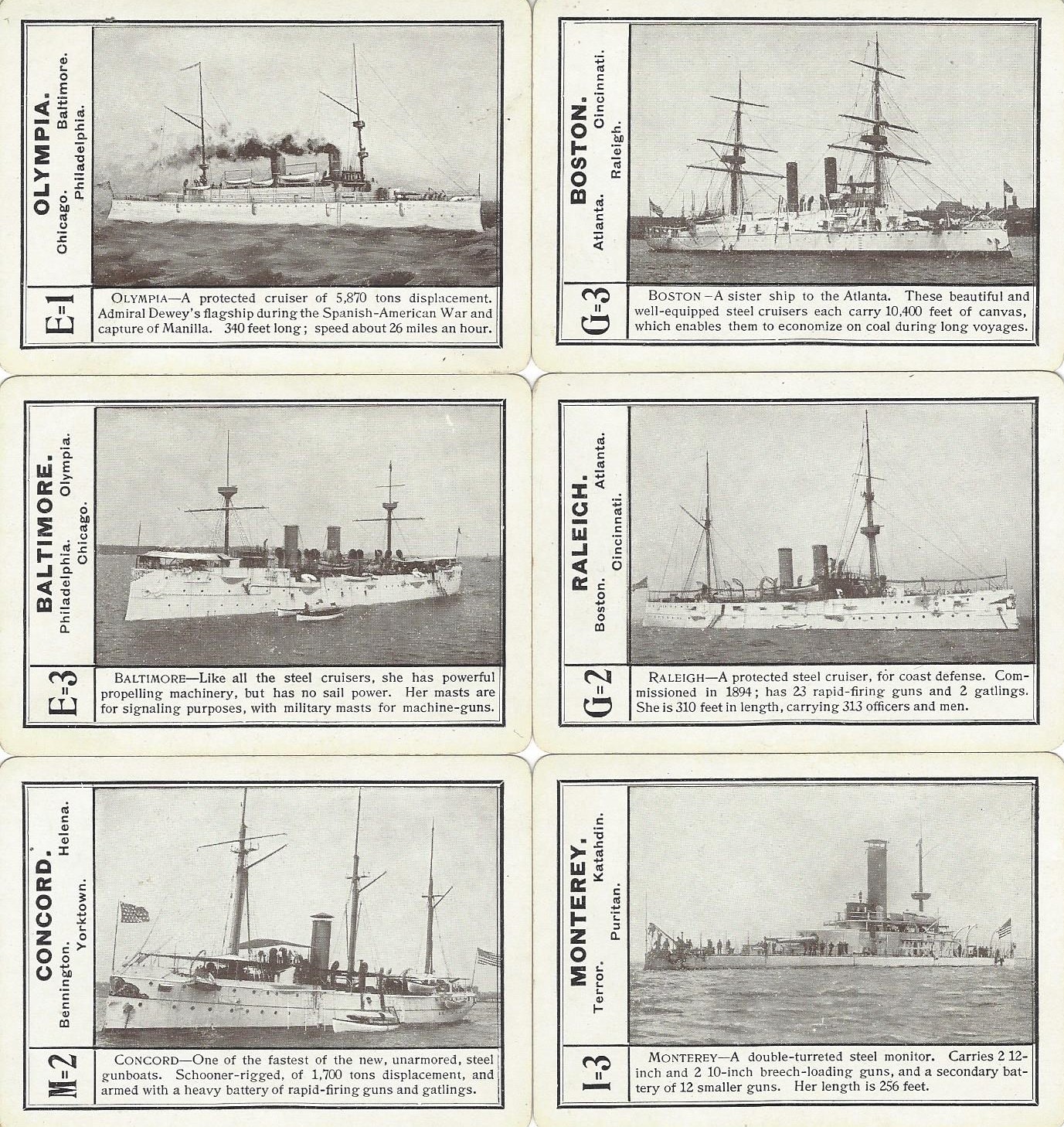 Cards from The White Squadron showing ships of the Asiatic Squadron