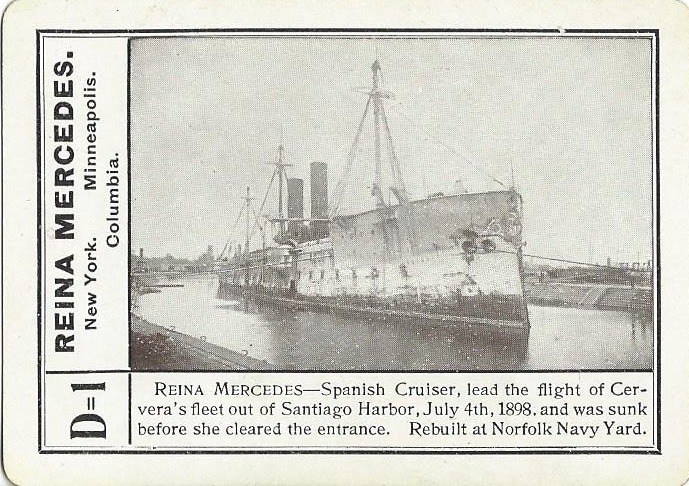 Card from The White Squadron showing the Spanish cruiser Reina Mercedes