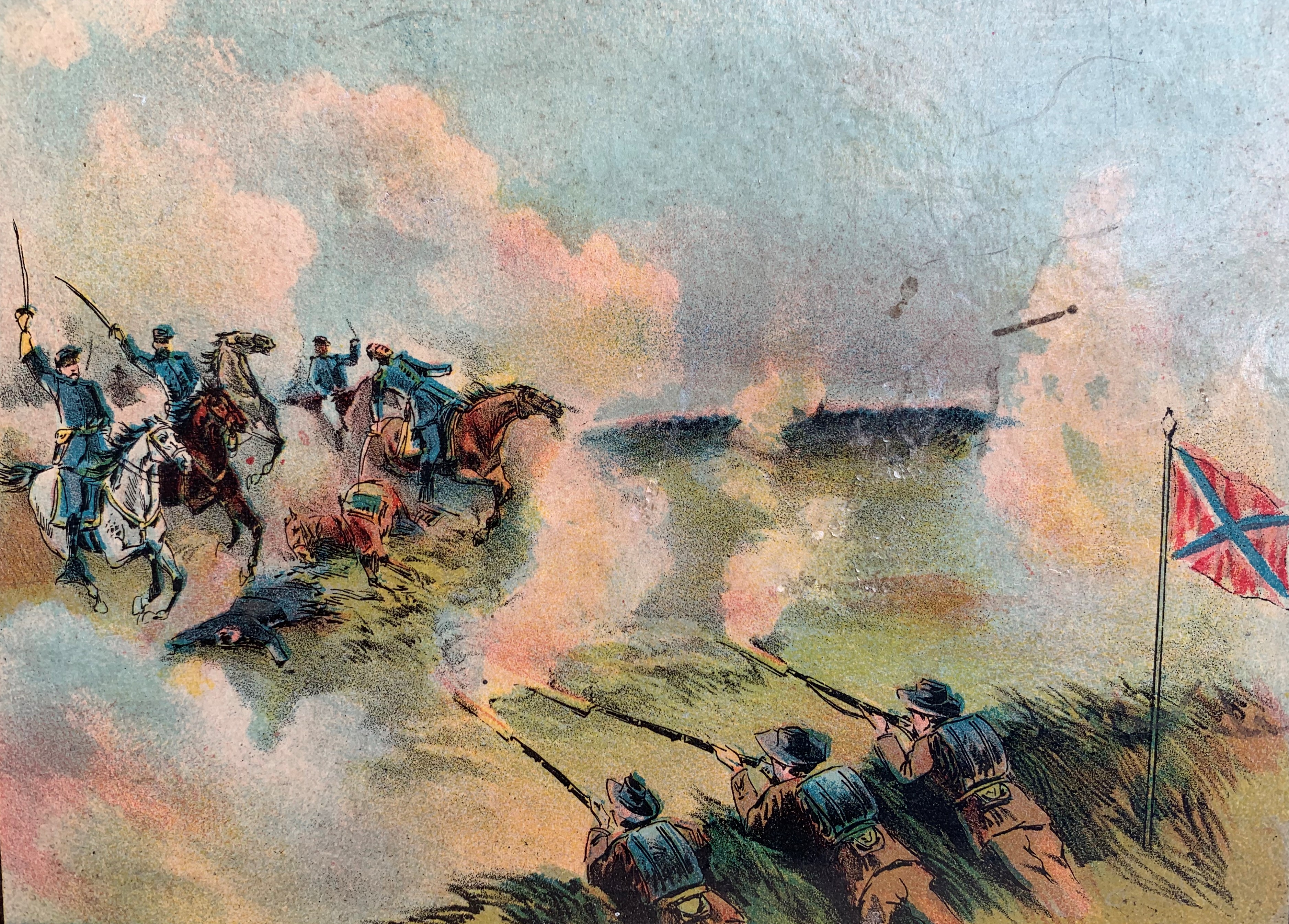 Closeup of cavalry charge illustration on the board