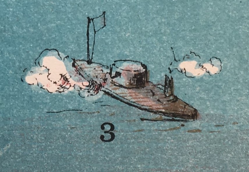 Closeup of Union Monitor-class ironclad on the game sheet