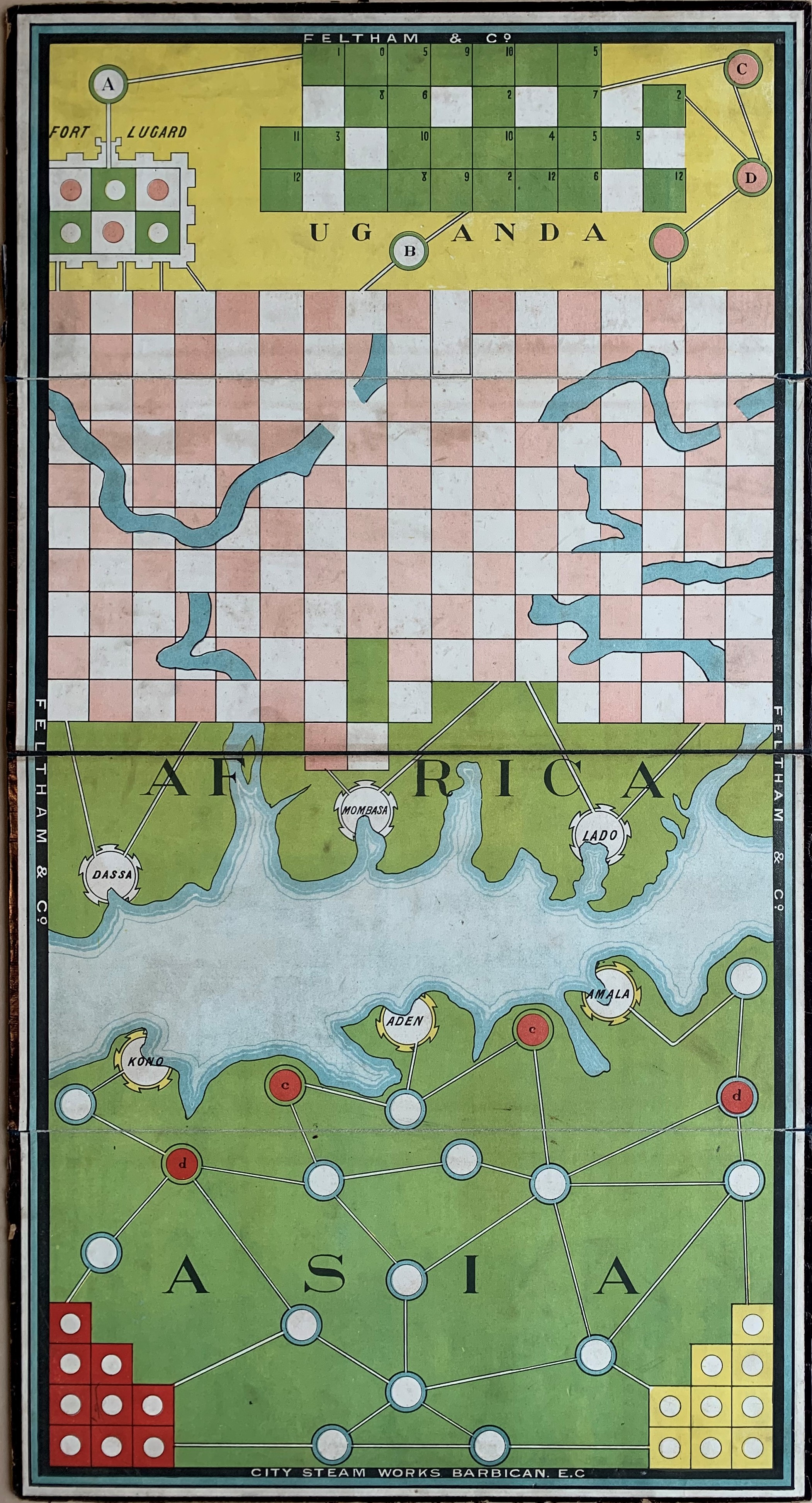 Full playing board for Rubicon showing Uganda, Africa and Asia