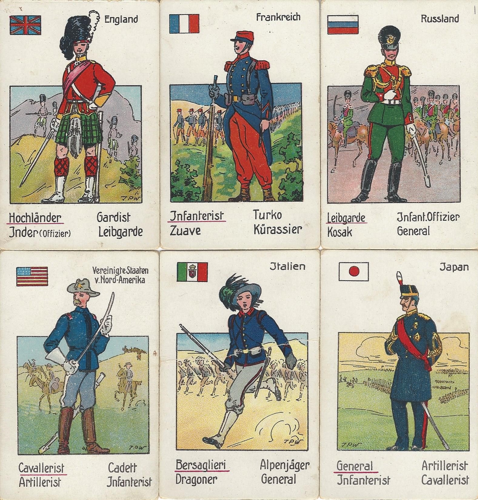 Six eventual allied uniform sets from Soldaten-Quartett