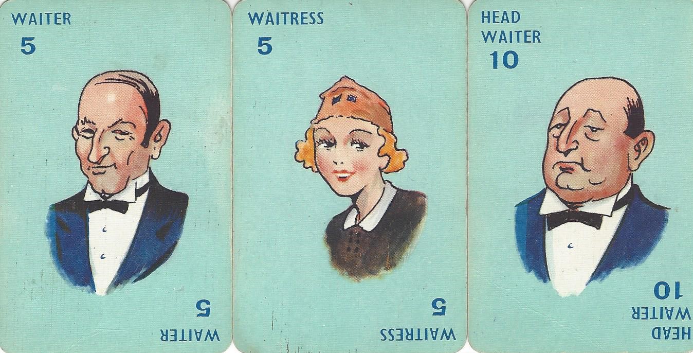 Waiter, Waitress and Headwaiter picture cards from Menuette