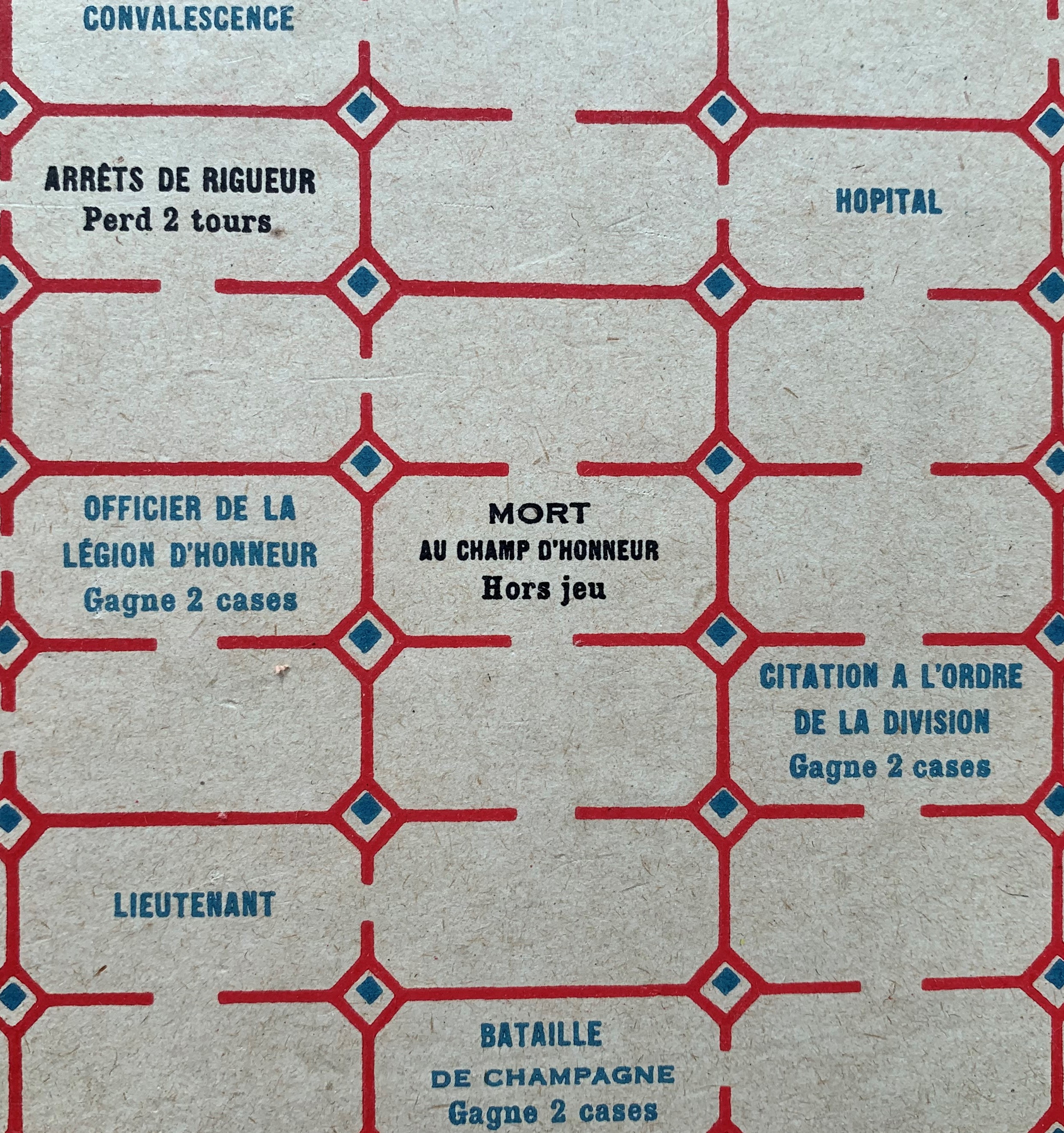 Field of honor space on the Jeu des Poilus board where players may be killed