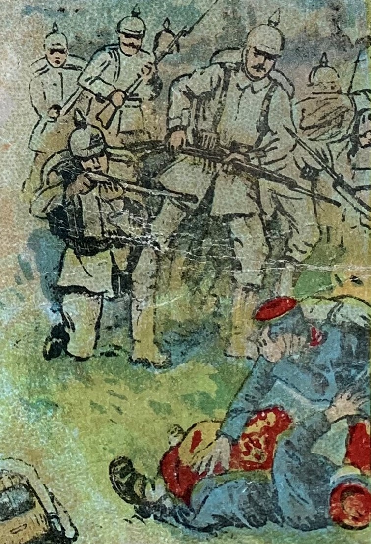 French soldier tending a wounded comrade on a Belagerungsspiel board
