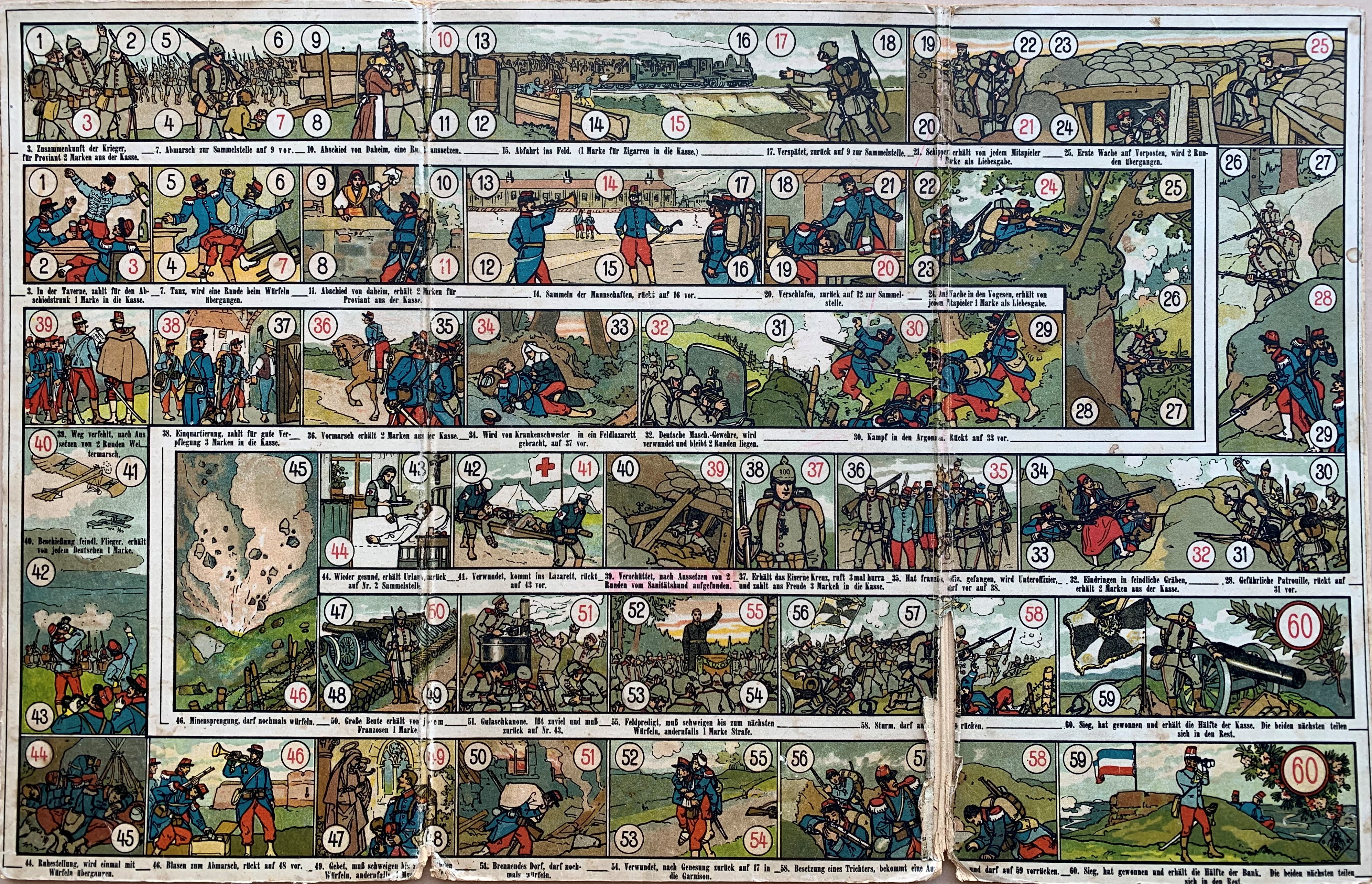 French-German trench game board with parallel tracks