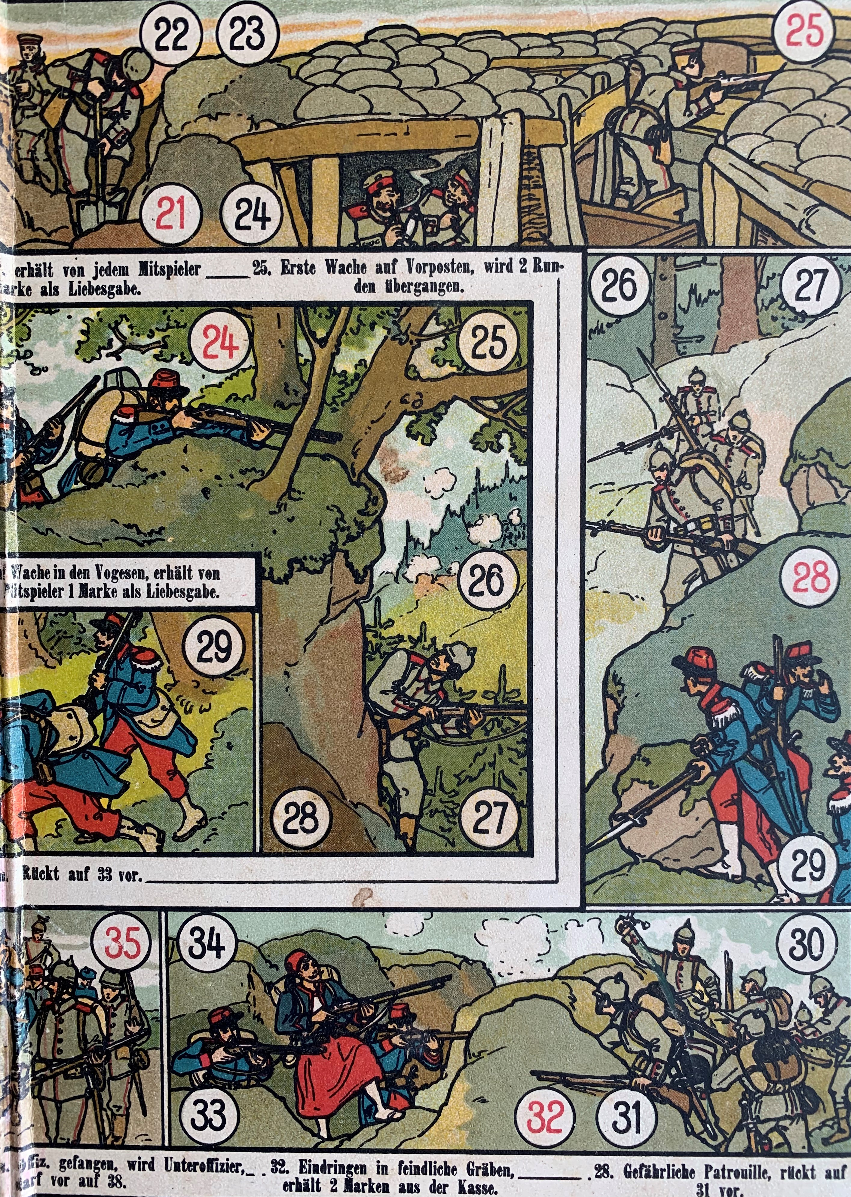 Detail from the French-German trench game board