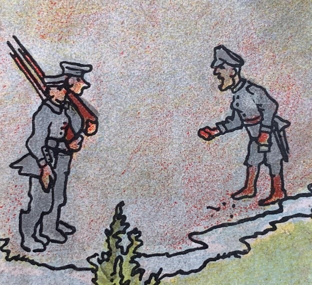 Officer chewing out subordinates on a trench game board