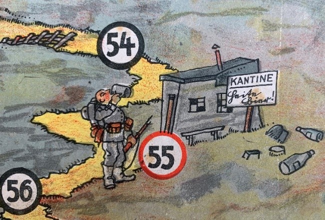 Soldier chugging beer at the canteen on a game board
