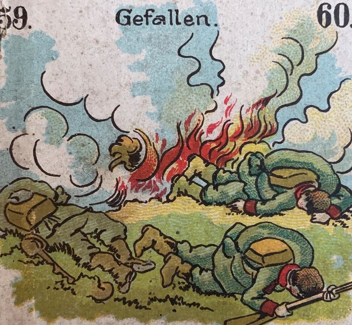 Fallen soldiers on an unlabelled trench game board