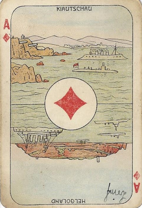 Playing cards depicting German naval bases including Kiautschau