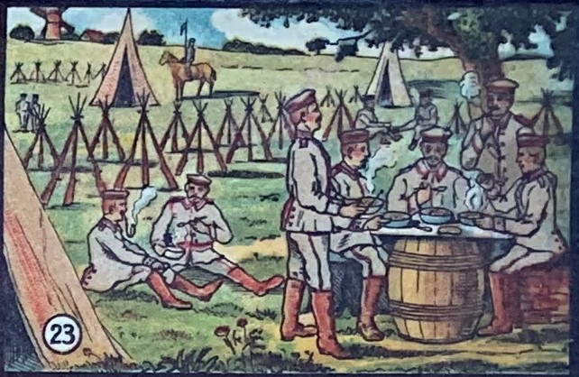 German soldiers relaxing in bivouac on the Tannenberg game board