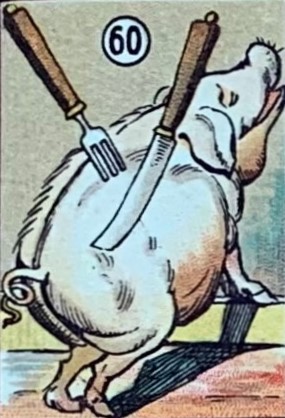 Pig pierced with knife and fork on the Tannenberg game board